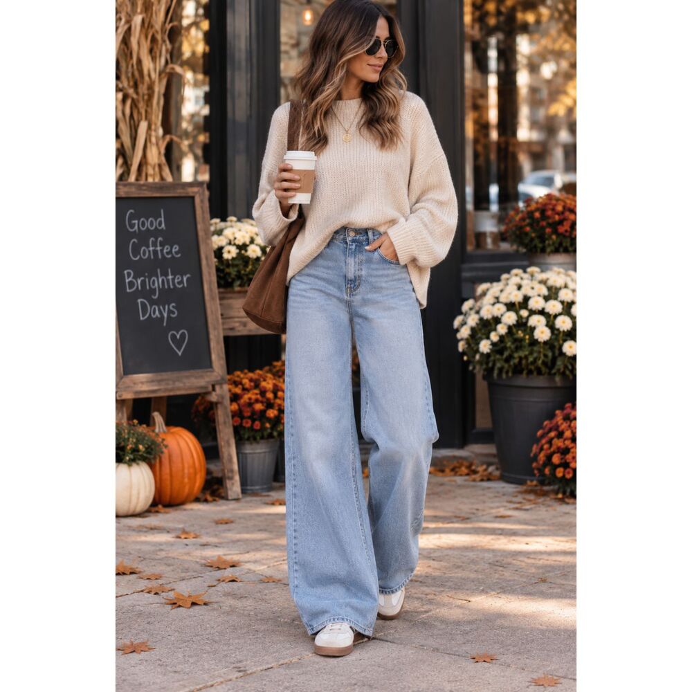 Lefties High Rise Wide Leg Jeans Light Wash Relaxed Baggy EU 38